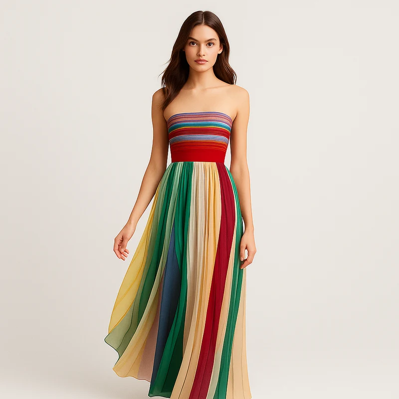 Ayni – Bunte trägerlose, flatternde Abendkleid