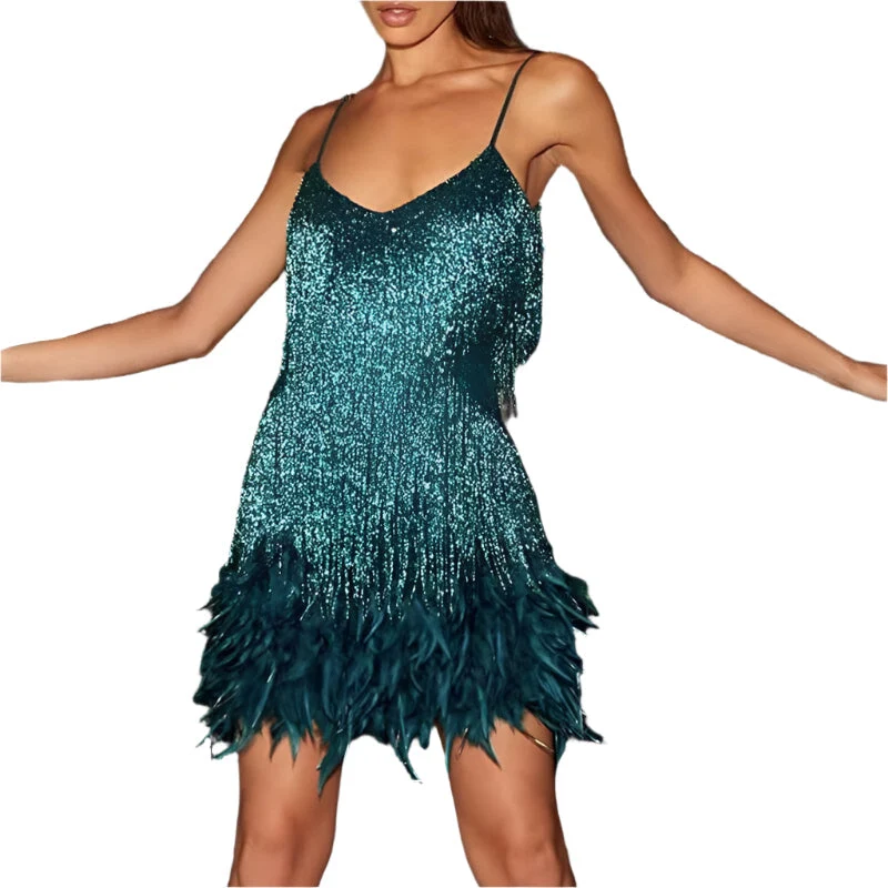 Astrid Fjerfrynsede Minikleid – Glamouröses Perlenbesetztes Festkleid