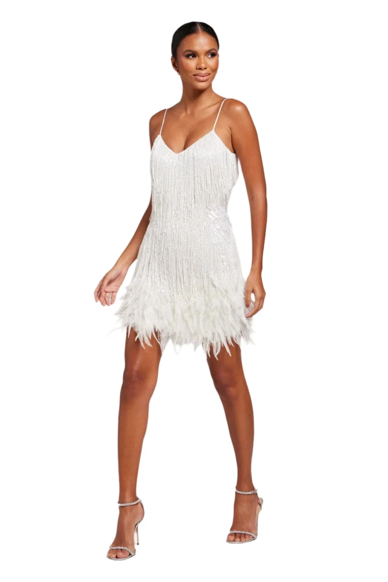Astrid Fjerfrynsede Minikleid – Glamouröses Perlenbesetztes Festkleid