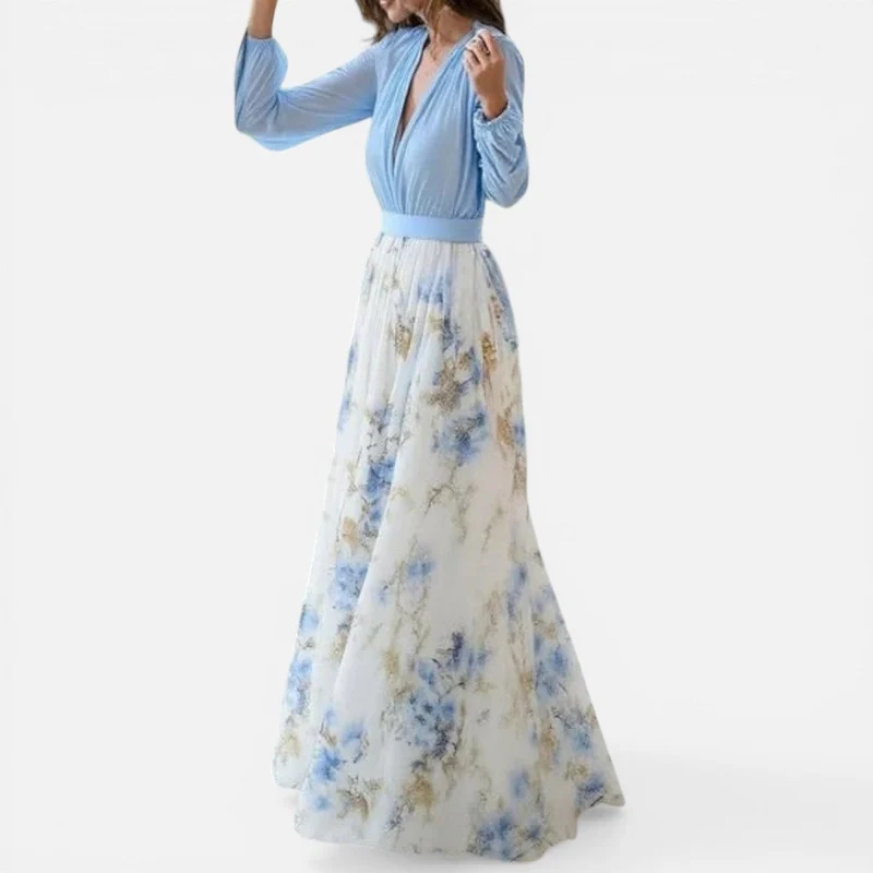 Maxikleid mit Blumenmuster und V Ausschnitt