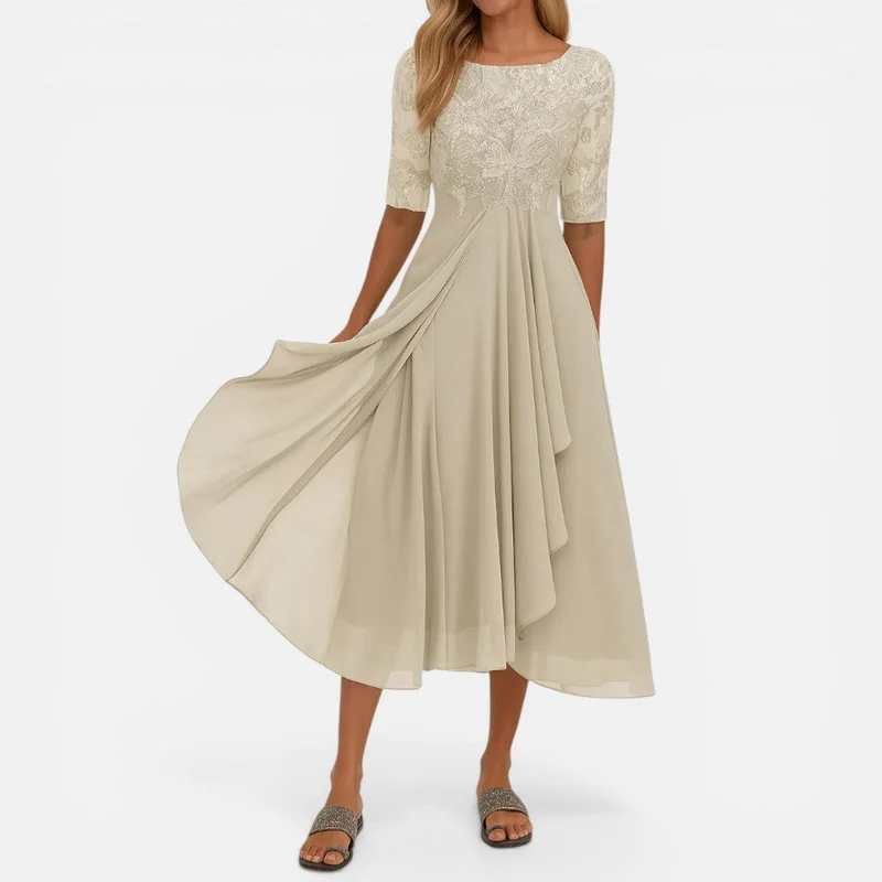 Midikleid mit Spitze und Chiffonrock
