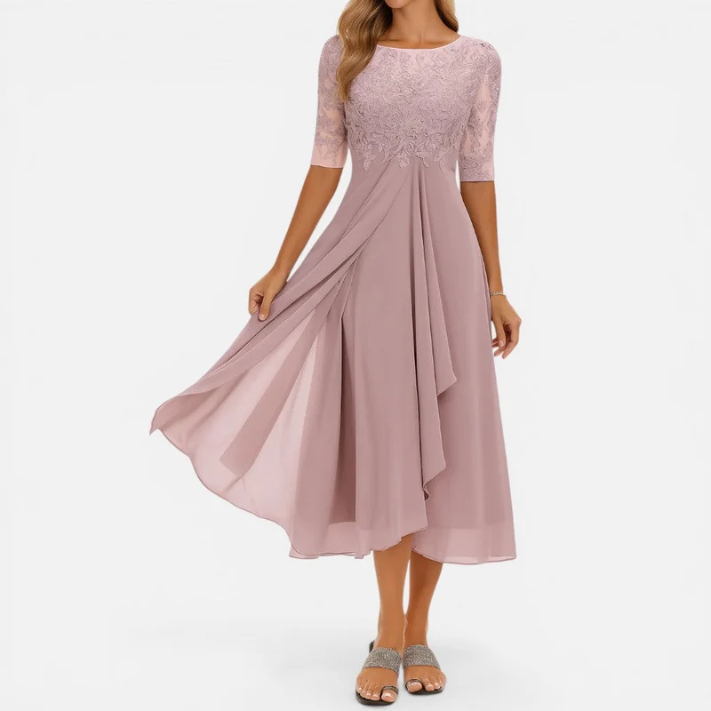 Midikleid mit Spitze und Chiffonrock