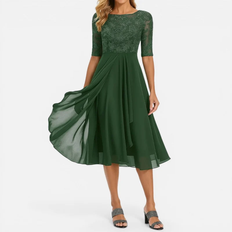 Midikleid mit Spitze und Chiffonrock