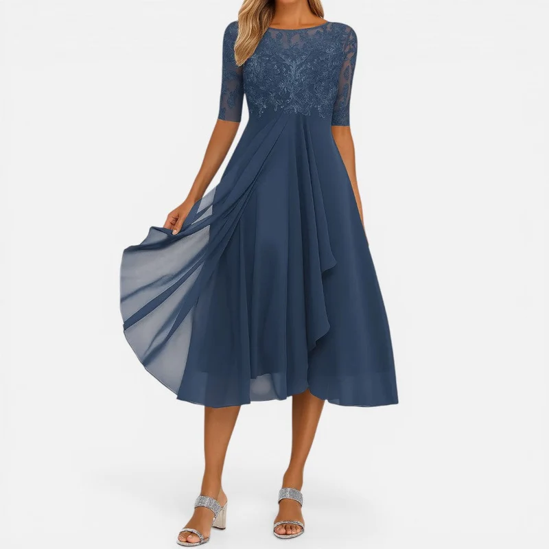 Midikleid mit Spitze und Chiffonrock