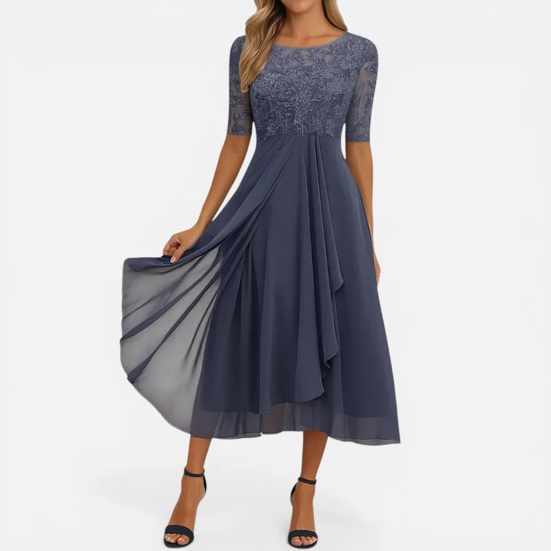 Midikleid mit Spitze und Chiffonrock
