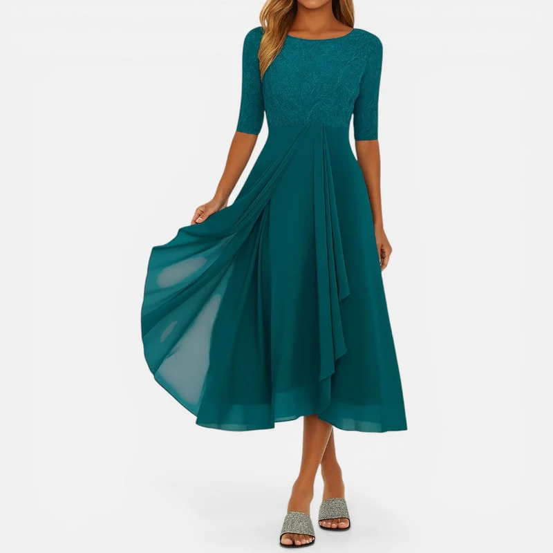 Midikleid mit Spitze und Chiffonrock