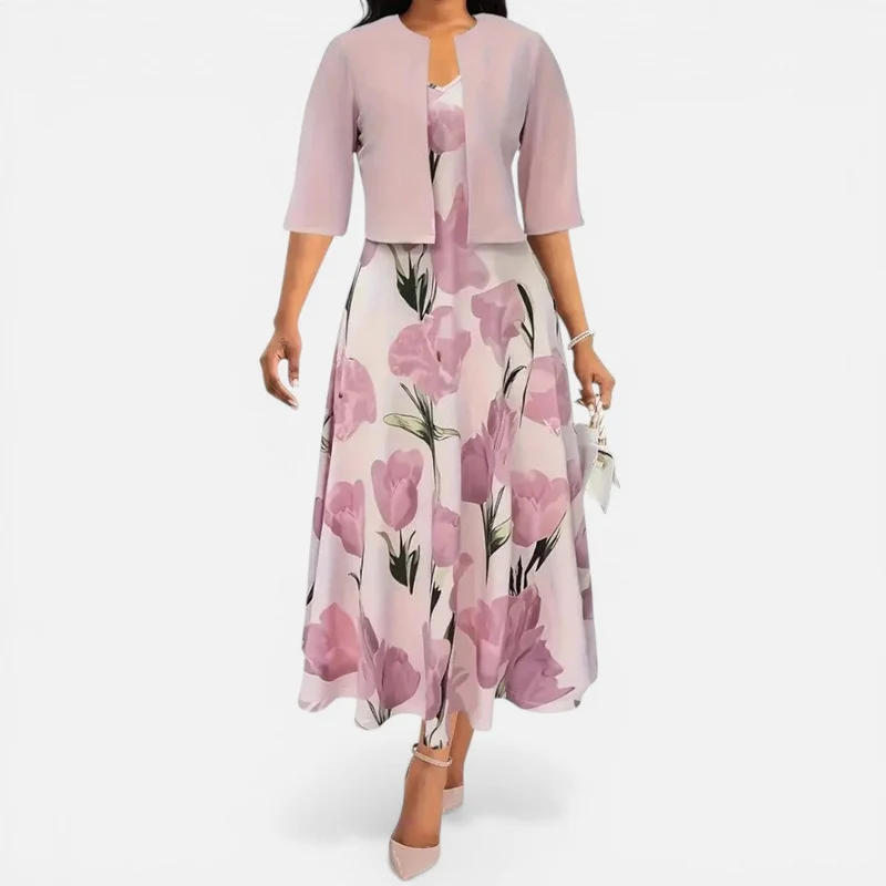 Damen Kleid Set mit Blumenmuster und Kurzjacke