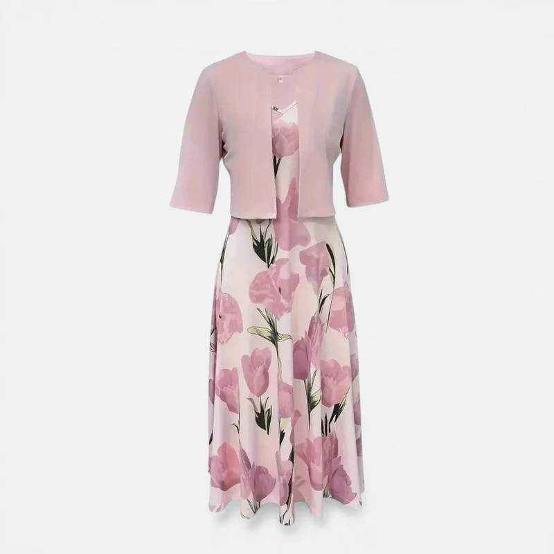 Damen Kleid Set mit Blumenmuster und Kurzjacke