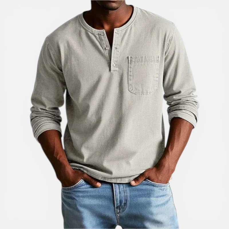Herren Langarmshirt mit Knopfleiste und Brusttasche