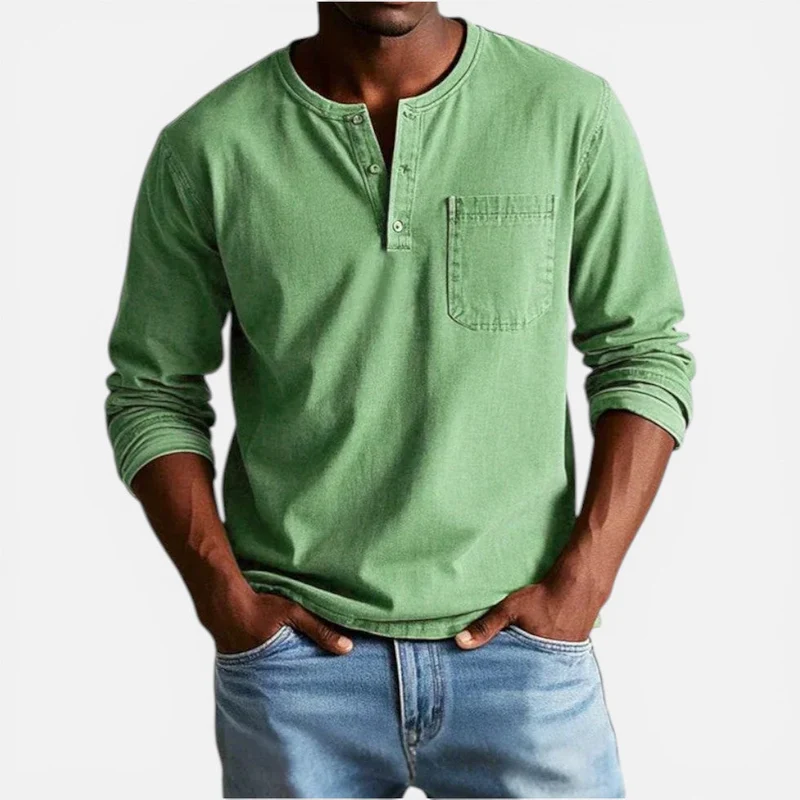 Herren Langarmshirt mit Knopfleiste und Brusttasche