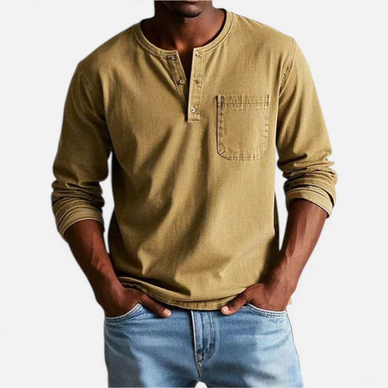 Herren Langarmshirt mit Knopfleiste und Brusttasche