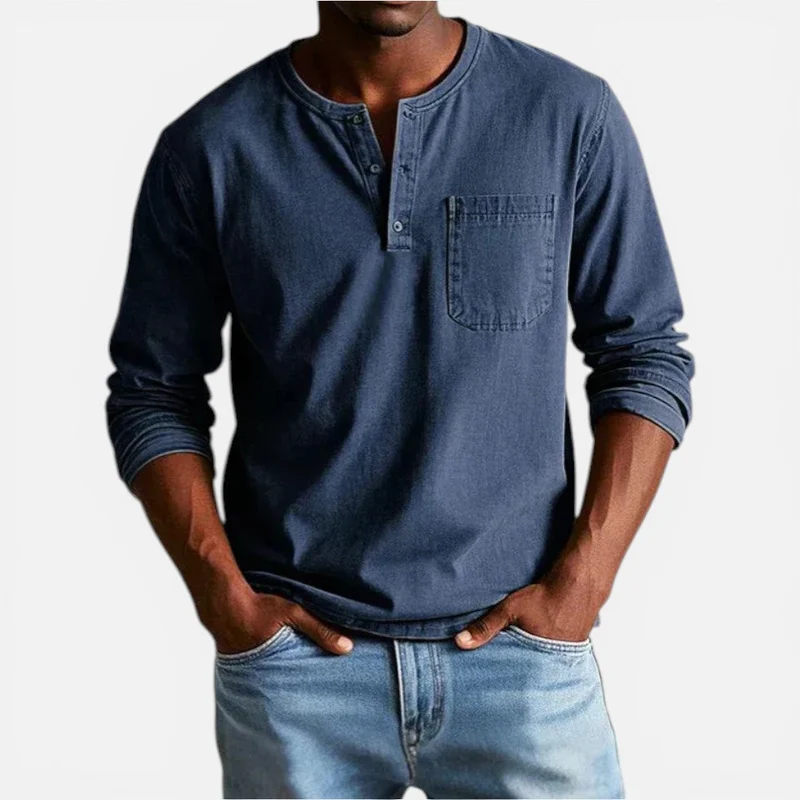Herren Langarmshirt mit Knopfleiste und Brusttasche