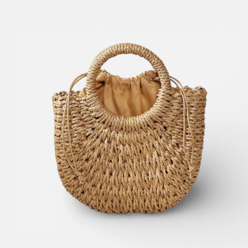 Geflochtene Damen Handtasche mit runden Griffen und Schulterriemen