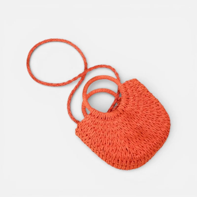 Geflochtene Damen Handtasche mit runden Griffen und Schulterriemen