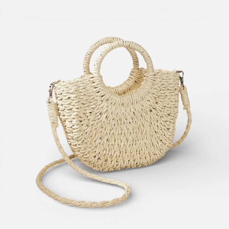 Geflochtene Damen Handtasche mit runden Griffen und Schulterriemen