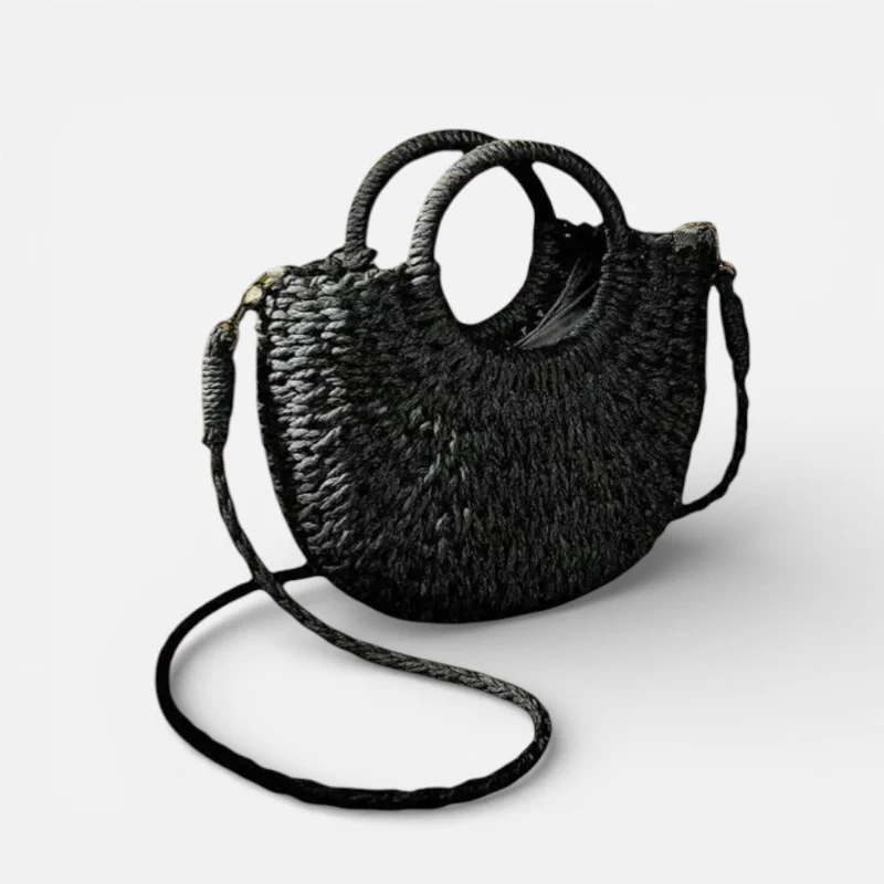 Geflochtene Damen Handtasche mit runden Griffen und Schulterriemen