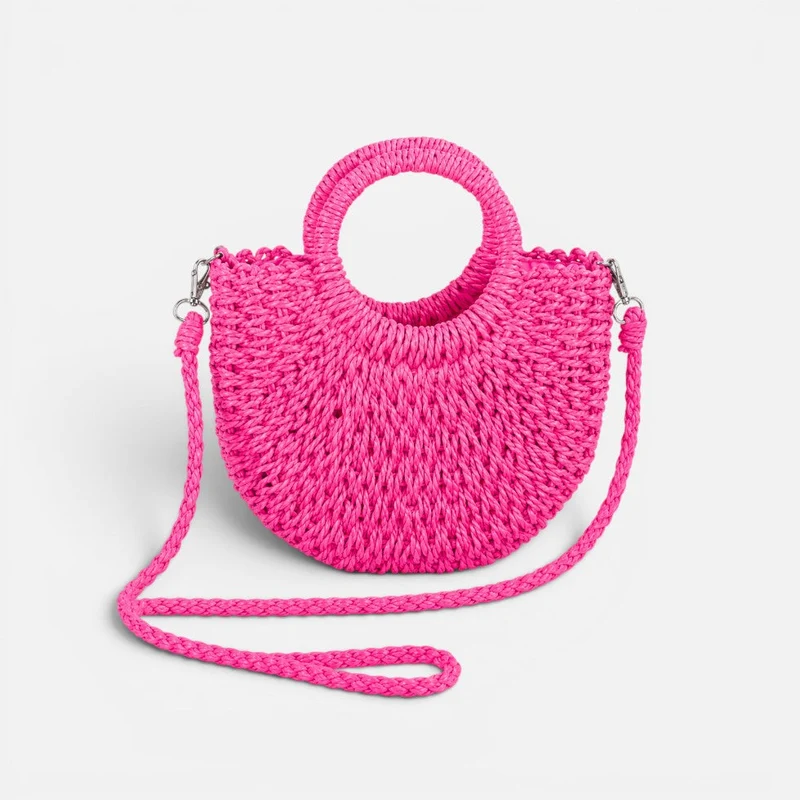 Geflochtene Damen Handtasche mit runden Griffen und Schulterriemen