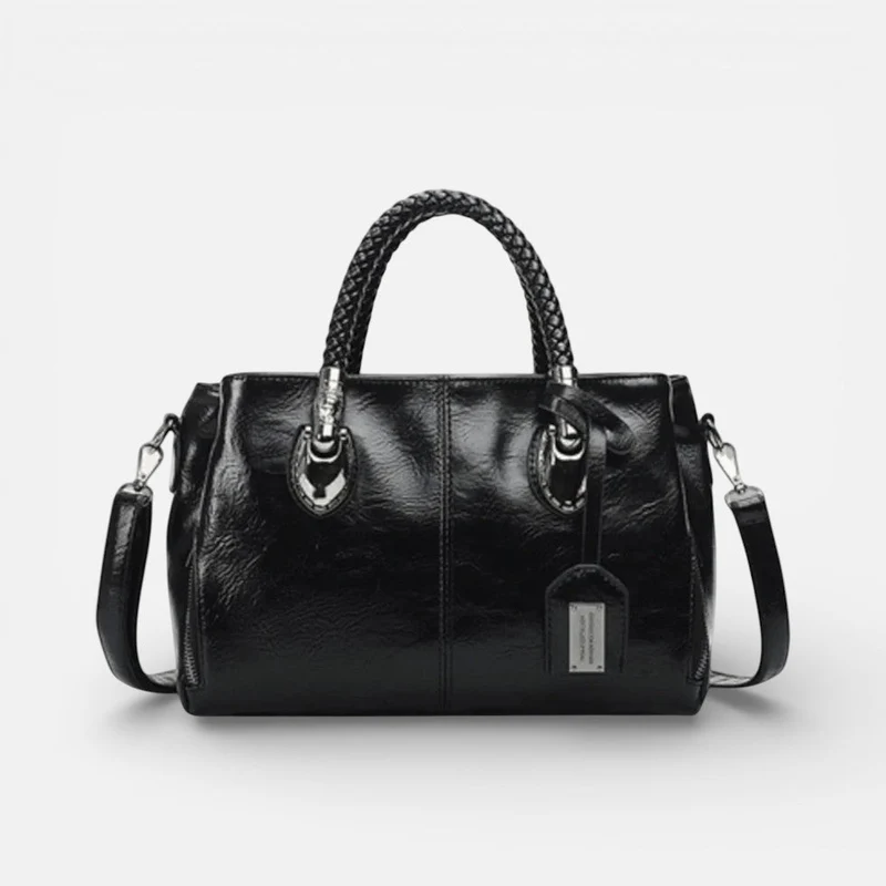 Damen Handtasche mit geflochtenen Griffen und mehreren Fächern