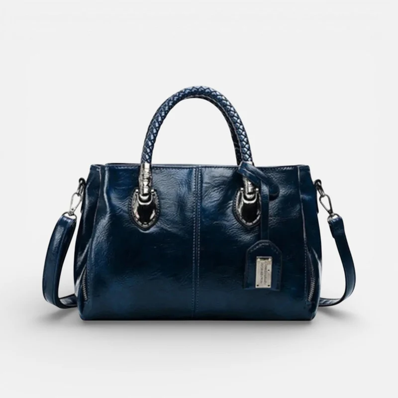 Damen Handtasche mit geflochtenen Griffen und mehreren Fächern