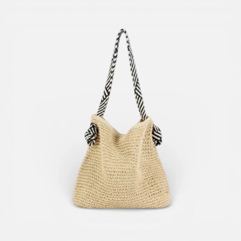 Damen Strandtasche aus geflochtenem Material mit Schulterriemen