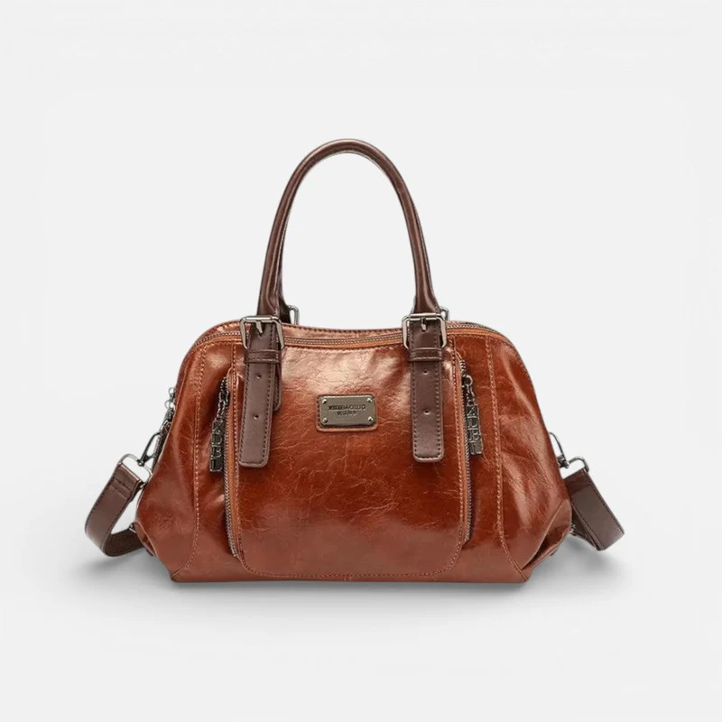 Damen Handtasche mit mehreren Reißverschlussfächern und Schulterriemen