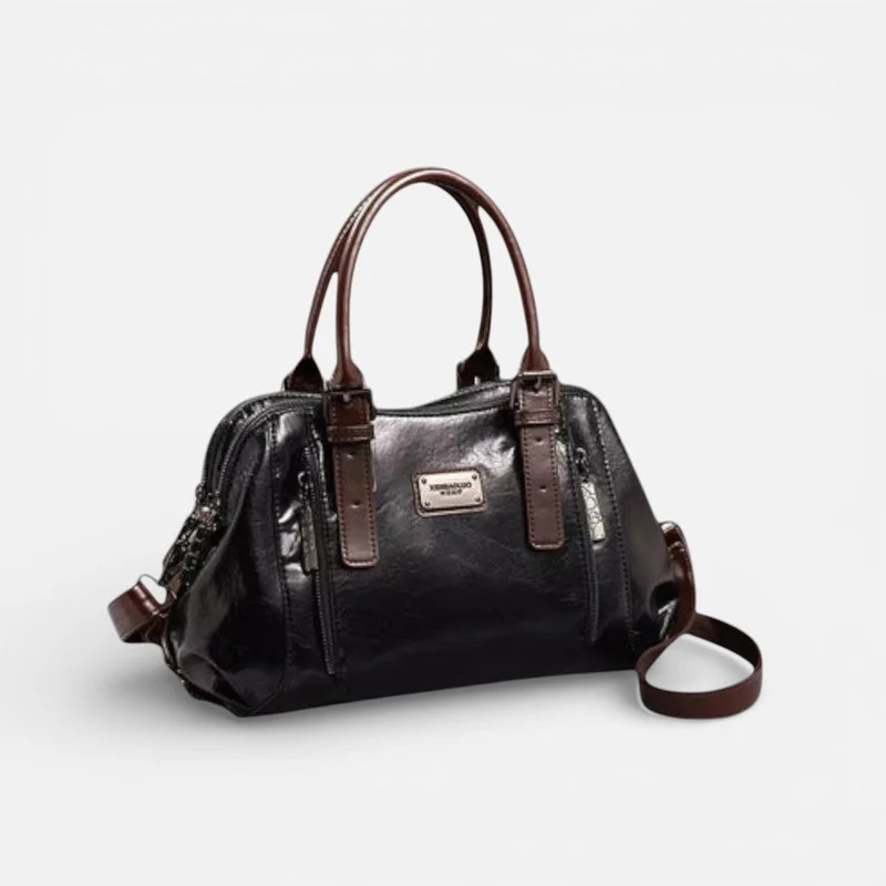 Damen Handtasche mit mehreren Reißverschlussfächern und Schulterriemen
