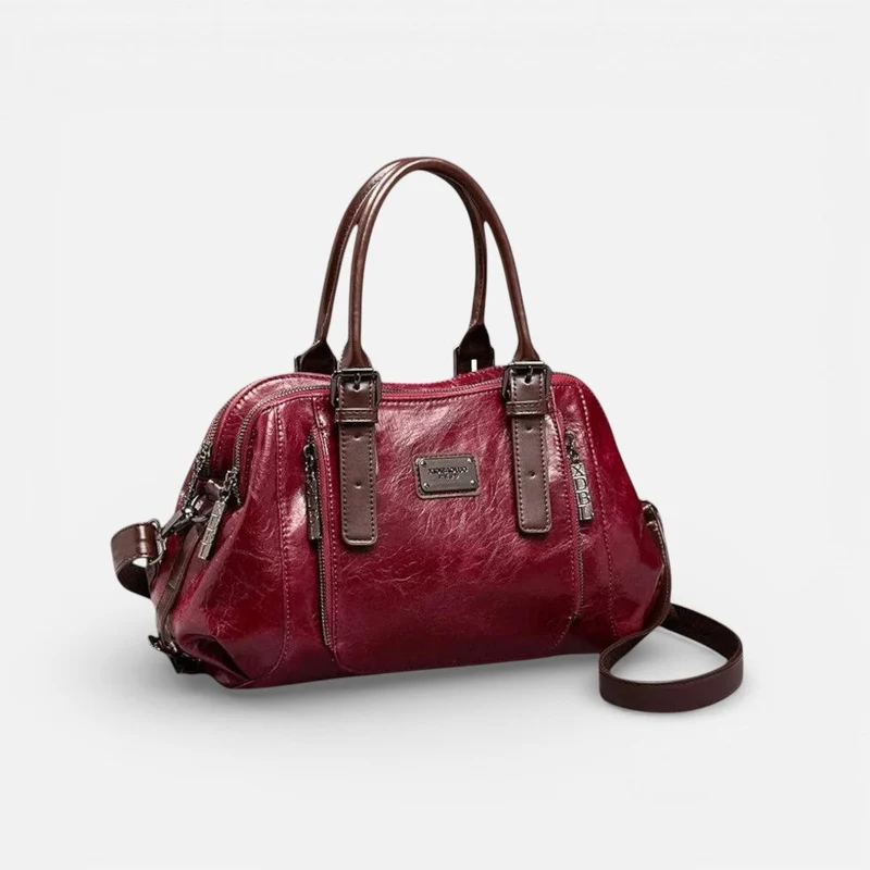 Damen Handtasche mit mehreren Reißverschlussfächern und Schulterriemen