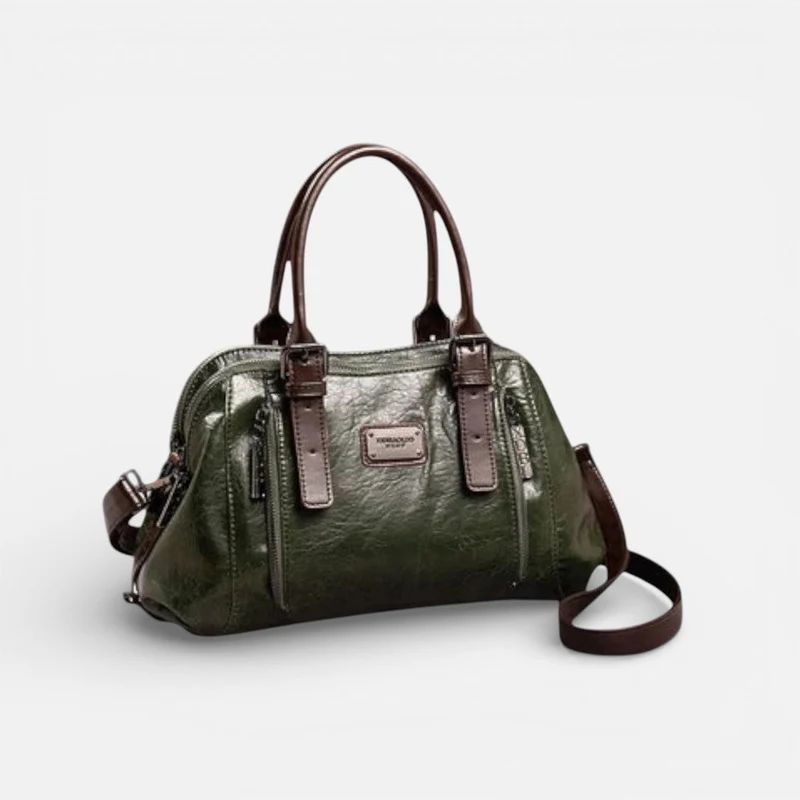 Damen Handtasche mit mehreren Reißverschlussfächern und Schulterriemen