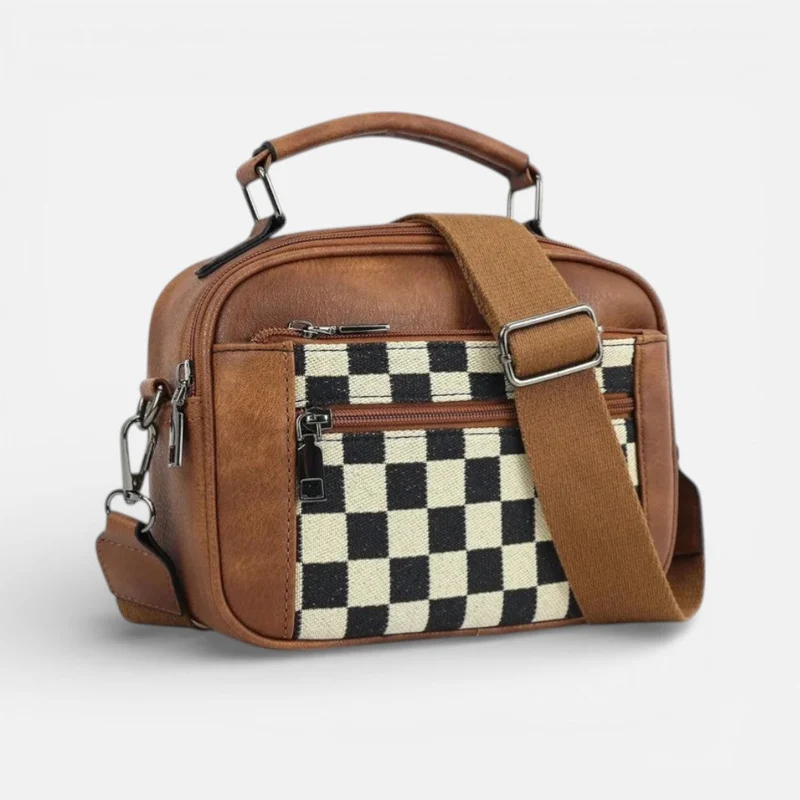 Damen Schultertasche mit Karomuster und verstellbarem Riemen