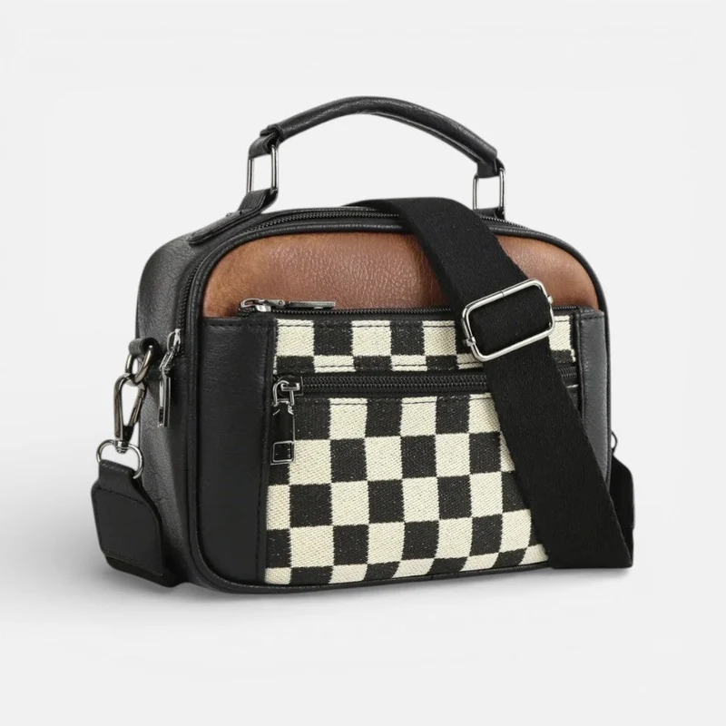 Damen Schultertasche mit Karomuster und verstellbarem Riemen