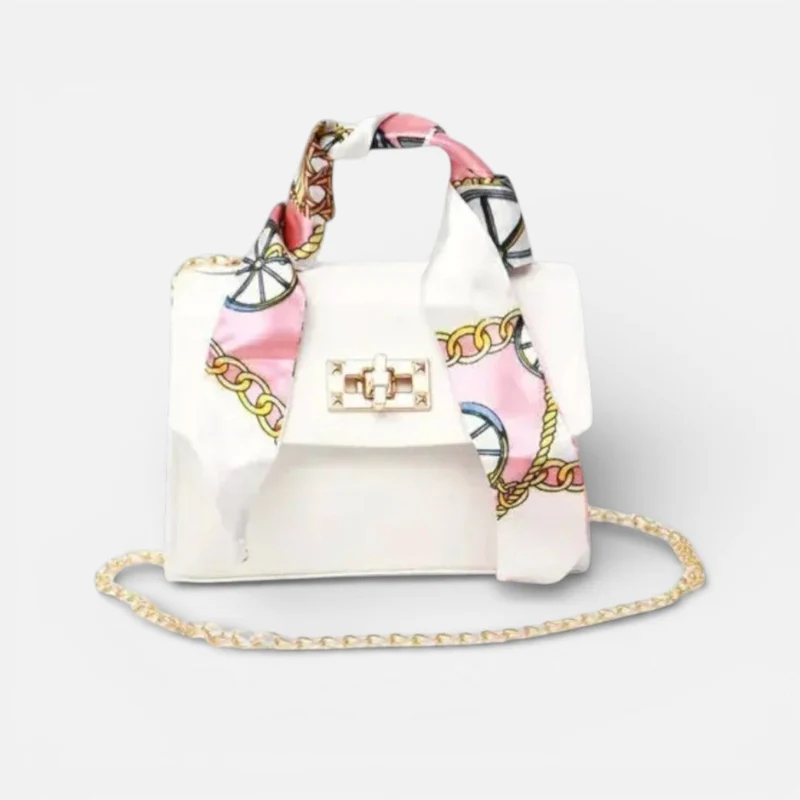 Damen Schultertasche mit Tuchgriff und Kettenriemen