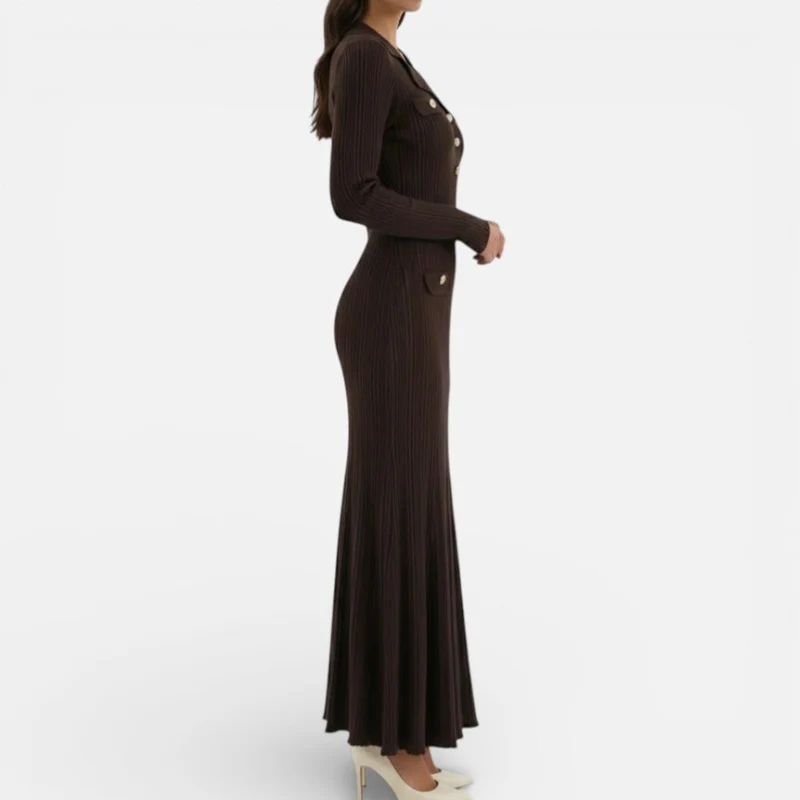 Damen Langarm Maxikleid mit Kragen