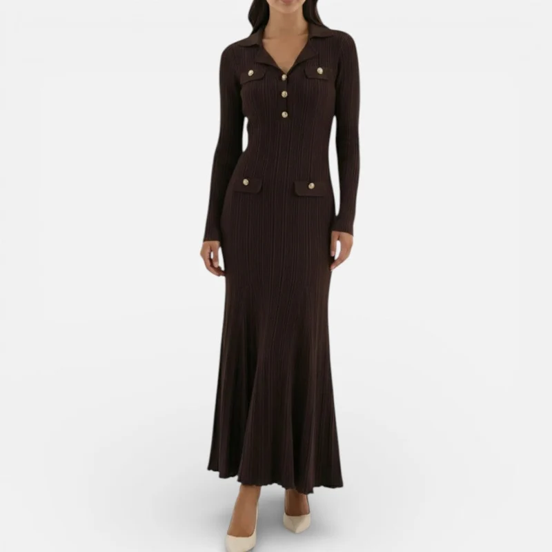 Damen Langarm Maxikleid mit Kragen