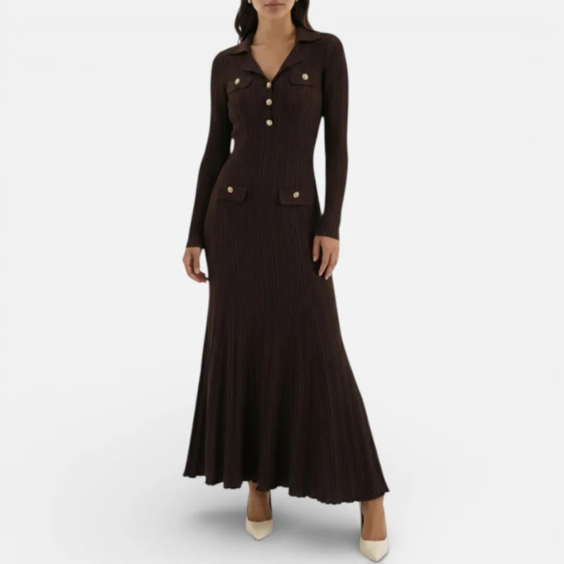 Damen Langarm Maxikleid mit Kragen