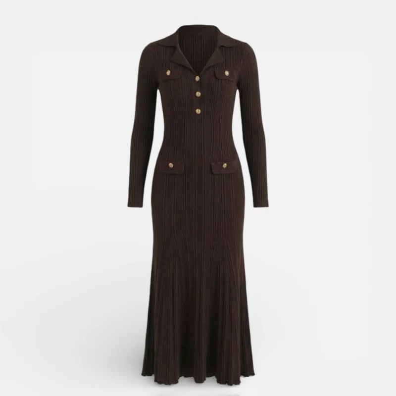 Damen Langarm Maxikleid mit Kragen
