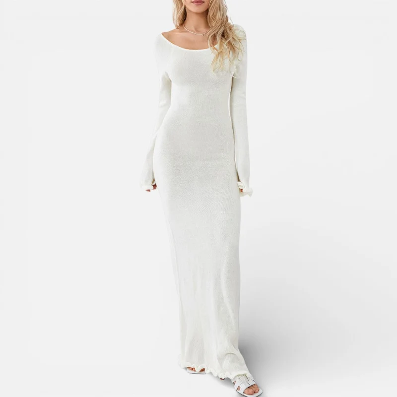 Damen Langarm Maxikleid mit offenem Rücken