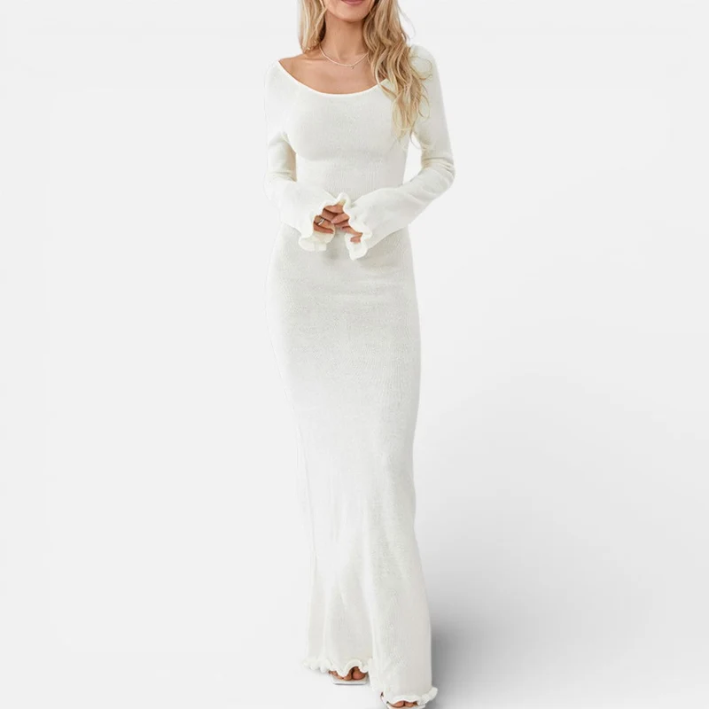 Damen Langarm Maxikleid mit offenem Rücken