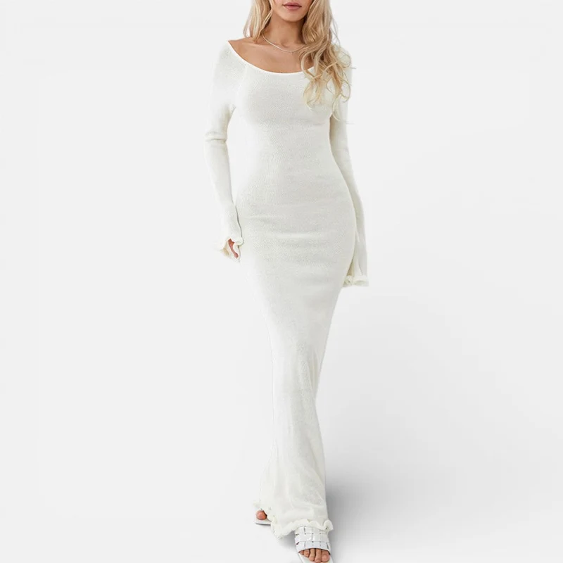 Damen Langarm Maxikleid mit offenem Rücken