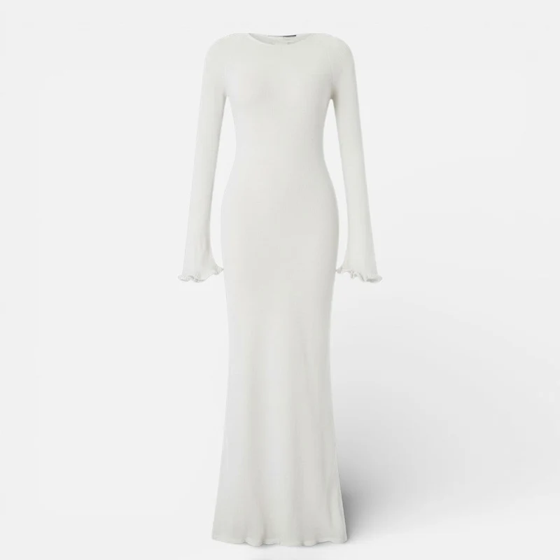 Damen Langarm Maxikleid mit offenem Rücken