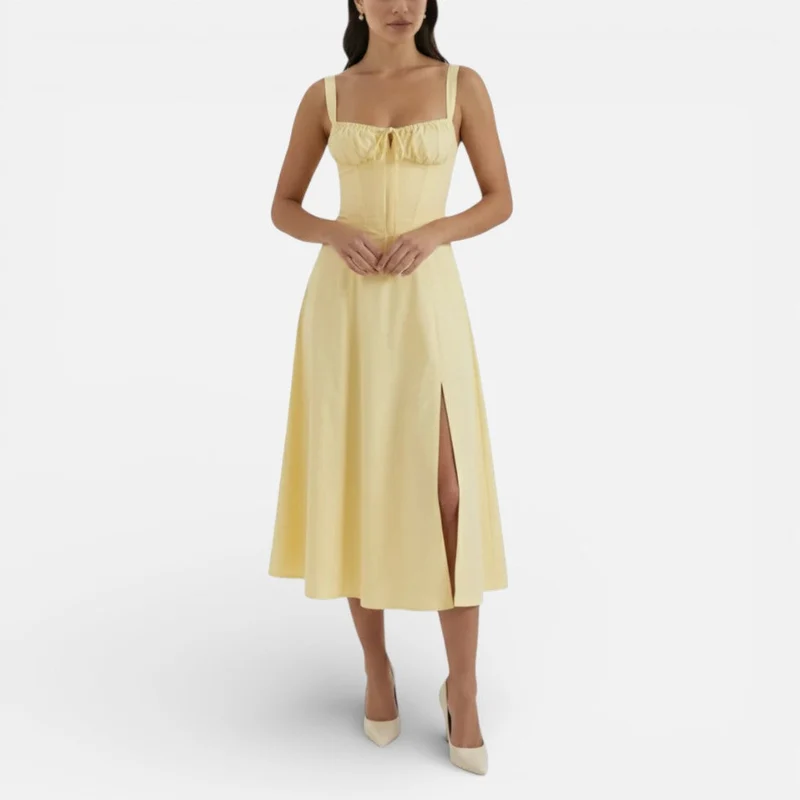 Sommerkleid für Damen in Midi-Länge mit Trägern und Seitenschlitz