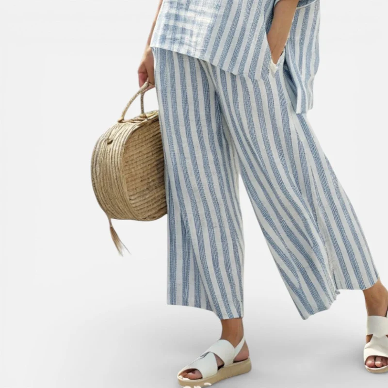 Damen Zweiteiler Set Gestreift Bluse und Hose