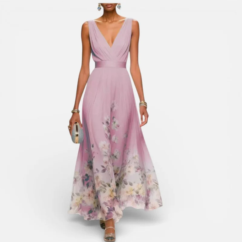 Damen Sommerkleid V Ausschnitt Blumenmuster