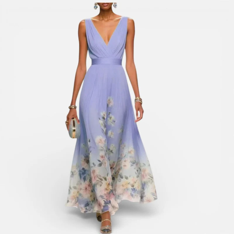 Damen Sommerkleid V Ausschnitt Blumenmuster