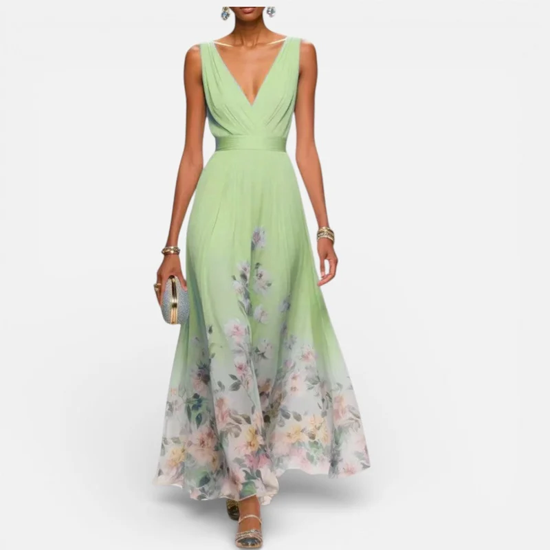 Damen Sommerkleid V Ausschnitt Blumenmuster
