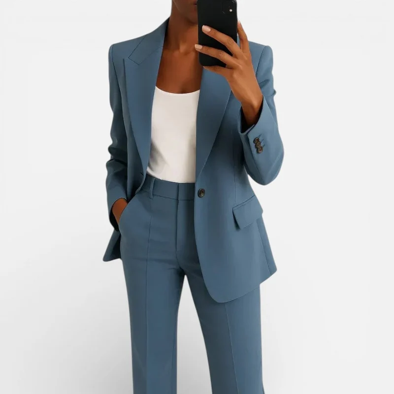 Damen Hosenanzug Zweiteiler Blazer Weitbeinhose
