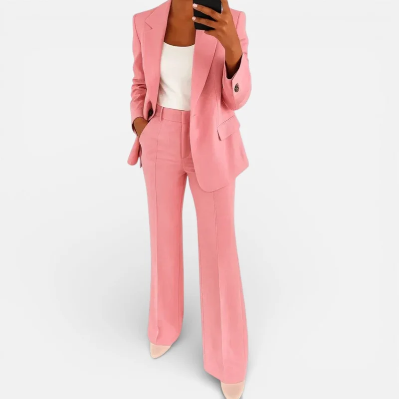 Damen Hosenanzug Zweiteiler Blazer Weitbeinhose