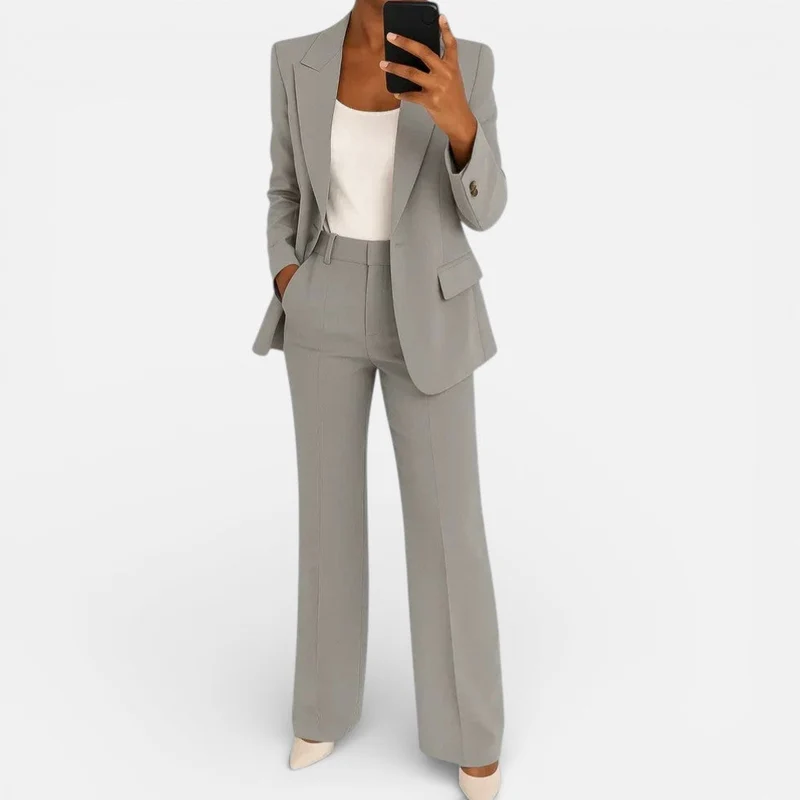 Damen Hosenanzug Zweiteiler Blazer Weitbeinhose