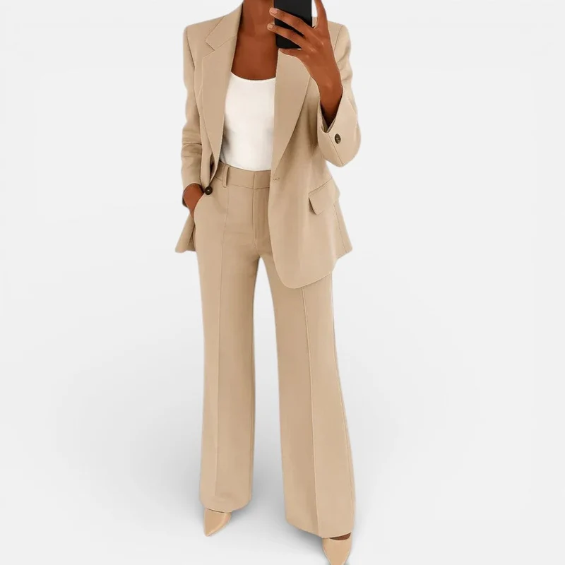 Damen Hosenanzug Zweiteiler Blazer Weitbeinhose