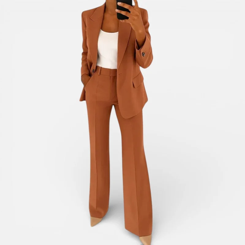 Damen Hosenanzug Zweiteiler Blazer Weitbeinhose