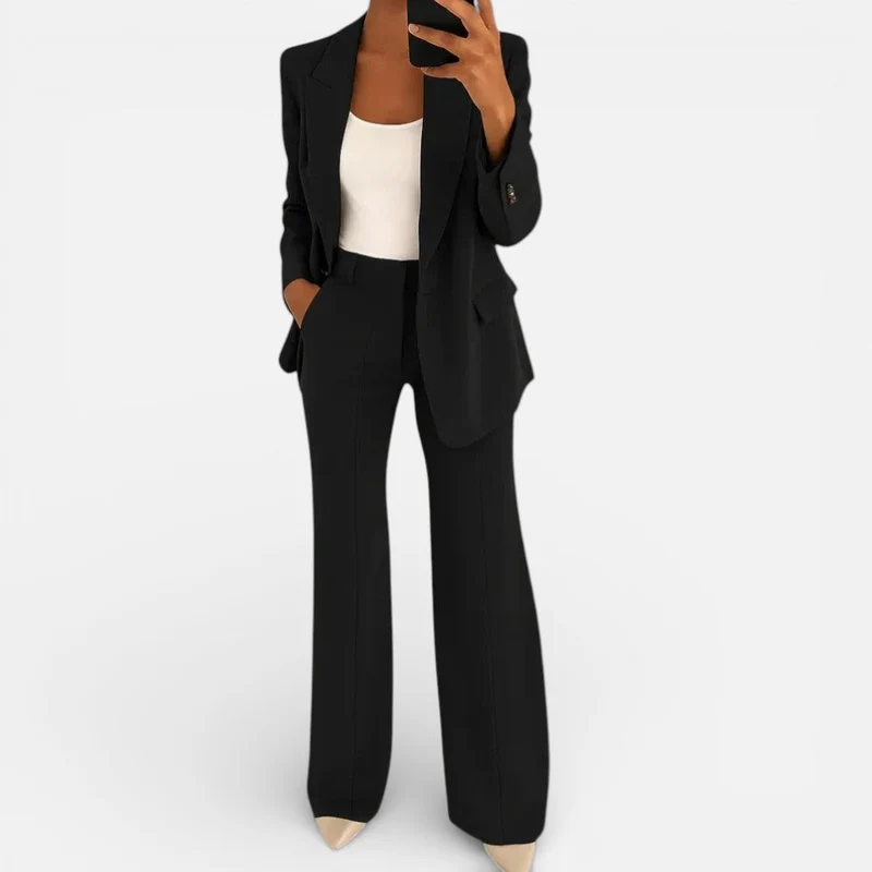 Damen Hosenanzug Zweiteiler Blazer Weitbeinhose